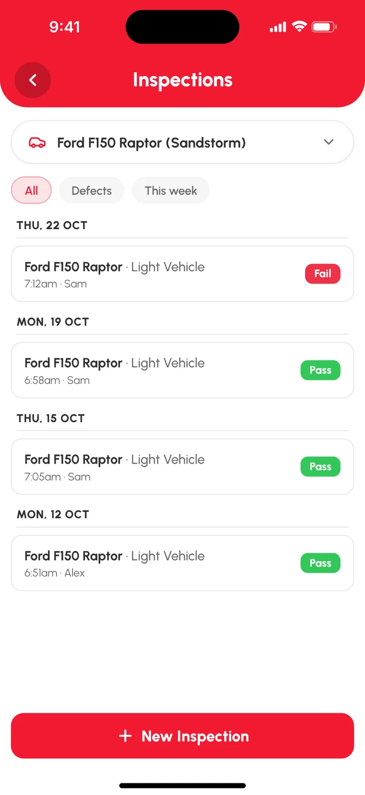 Loggy app screenshot: Starting an inspection (2 of 2)