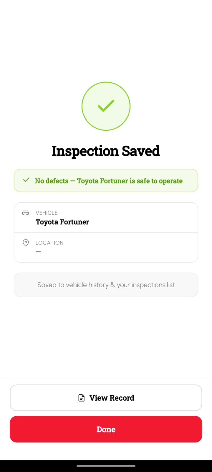Loggy app screenshot: Signing and submitting an inspection (2 of 2)